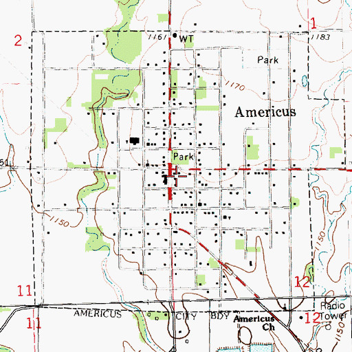 Topographic Map of City of Americus, KS