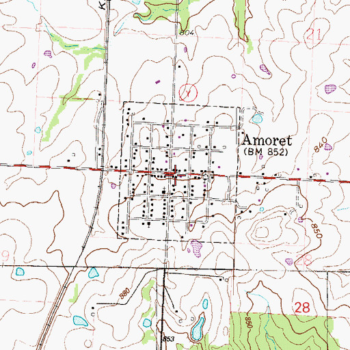 Topographic Map of City of Amoret, MO