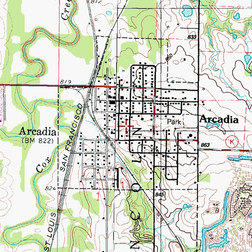 Topographic Map of City of Arcadia, KS