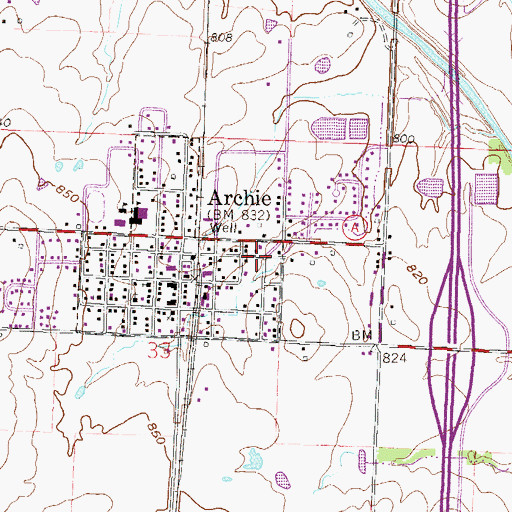 Topographic Map of City of Archie, MO