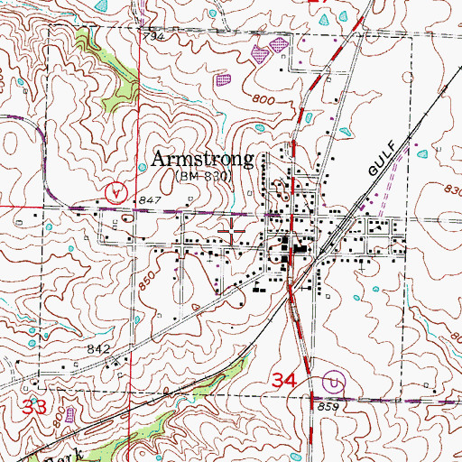 Topographic Map of City of Armstrong, MO