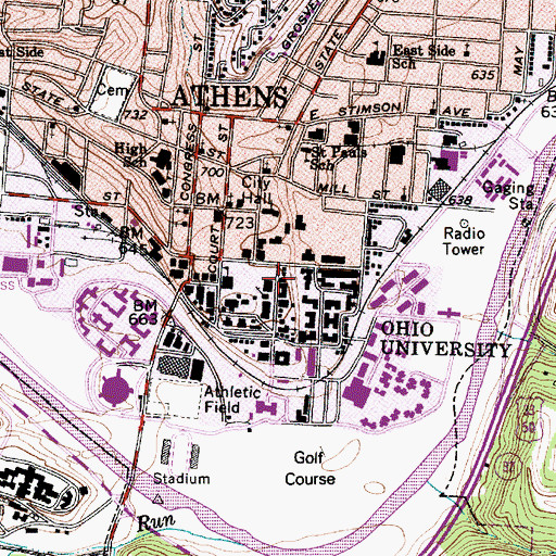 Topographic Map of City of Athens, OH
