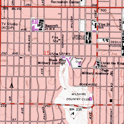 Topographic Map of Black Foxe Military Institute (historical), CA