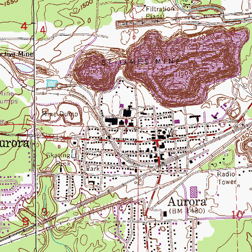 Topographic Map of City of Aurora, MN