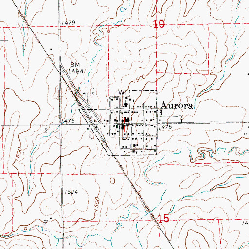 Topographic Map of City of Aurora, KS