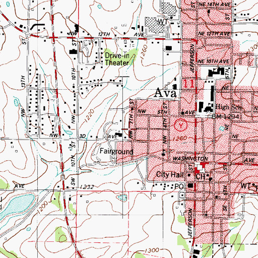 Topographic Map of City of Ava, MO