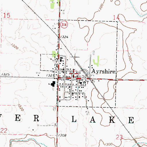 Topographic Map of City of Ayrshire, IA