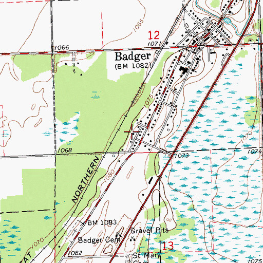 Topographic Map of City of Badger, MN