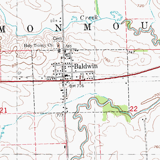 Topographic Map of City of Baldwin, IA