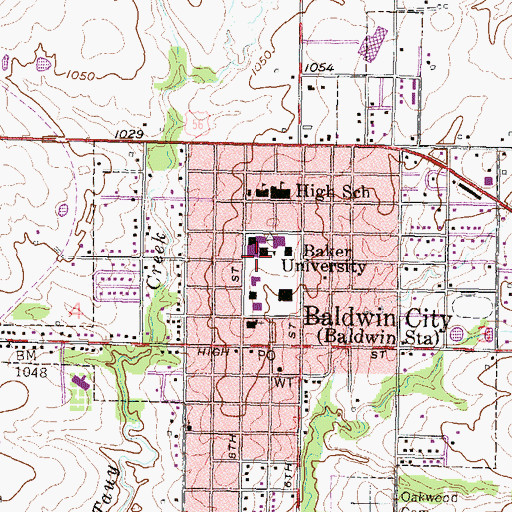 Topographic Map of City of Baldwin City, KS