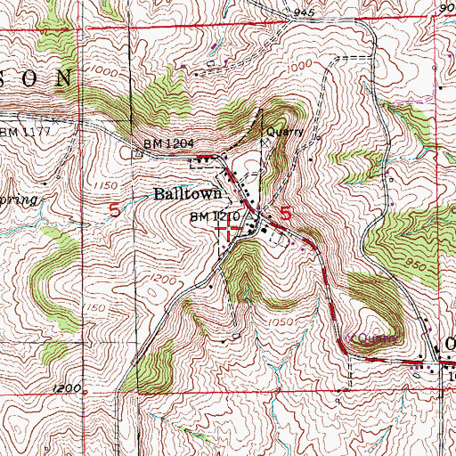 Topographic Map of City of Balltown, IA