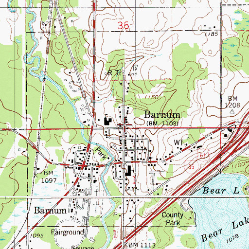 Topographic Map of City of Barnum, MN