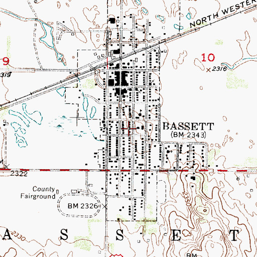 Topographic Map of City of Bassett, NE