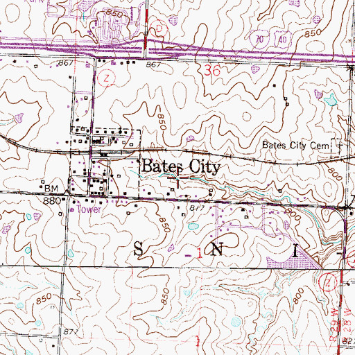 Topographic Map of City of Bates City, MO