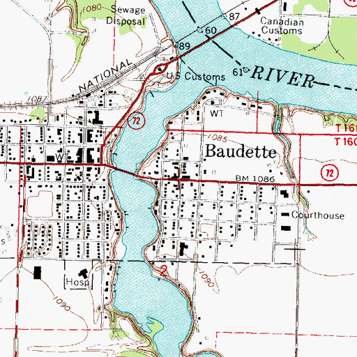 Topographic Map of City of Baudette, MN