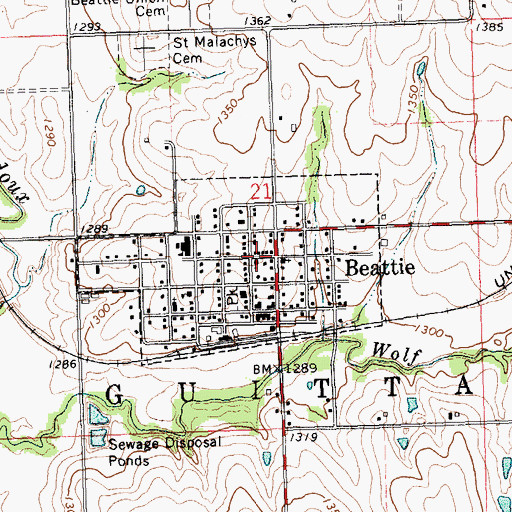 Topographic Map of City of Beattie, KS