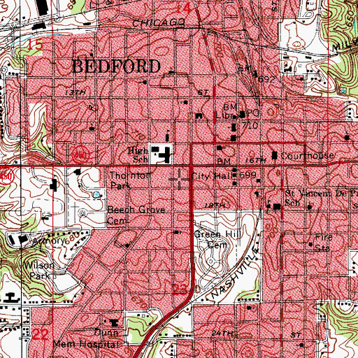 Topographic Map of City of Bedford, IN