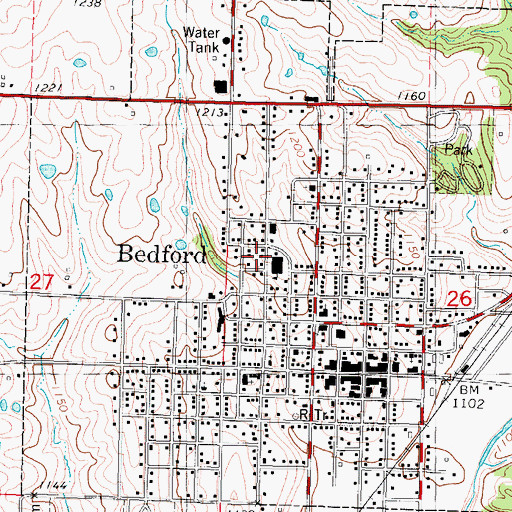 Topographic Map of City of Bedford, IA