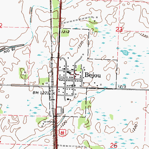 Topographic Map of City of Bejou, MN