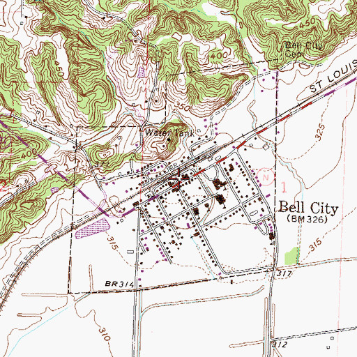 Topographic Map of City of Bell City, MO
