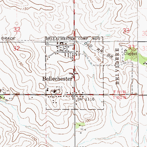 Topographic Map of City of Bellechester, MN