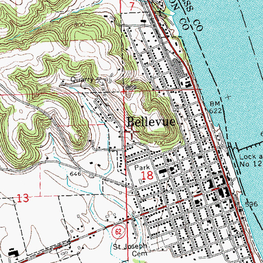 Topographic Map of City of Bellevue, IA