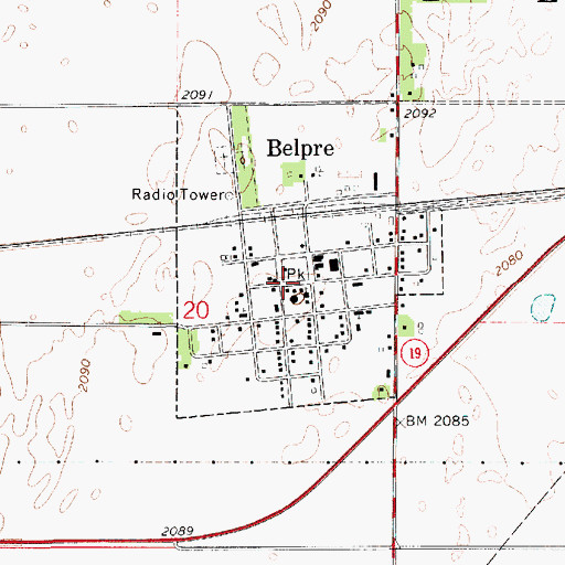 Topographic Map of City of Belpre, KS