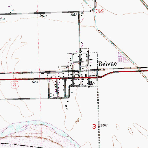Topographic Map of City of Belvue, KS