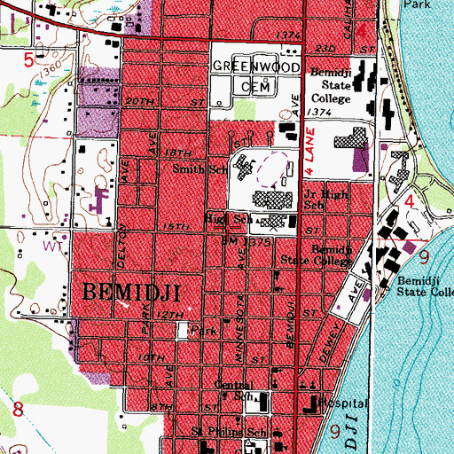 Topographic Map of City of Bemidji, MN