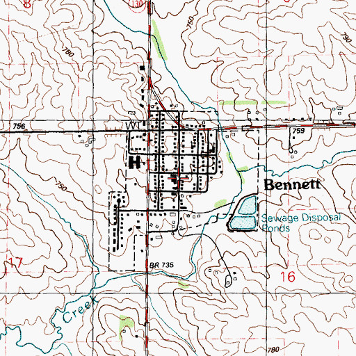 Topographic Map of City of Bennett, IA