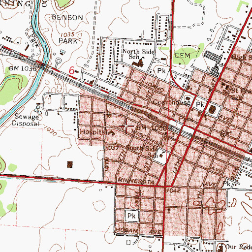 Topographic Map of City of Benson, MN
