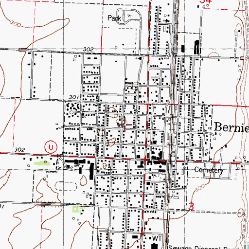 Topographic Map of City of Bernie, MO