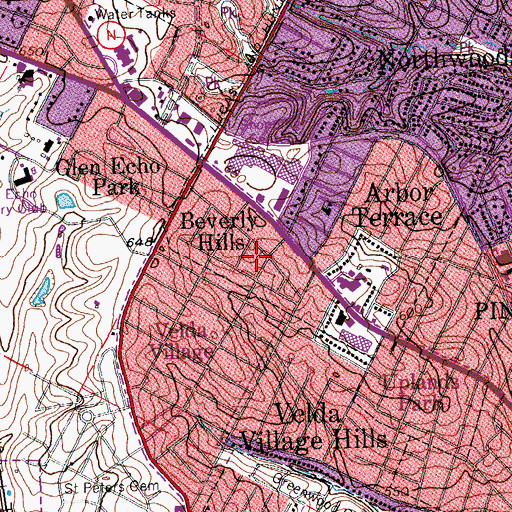 Topographic Map of City of Beverly Hills, MO