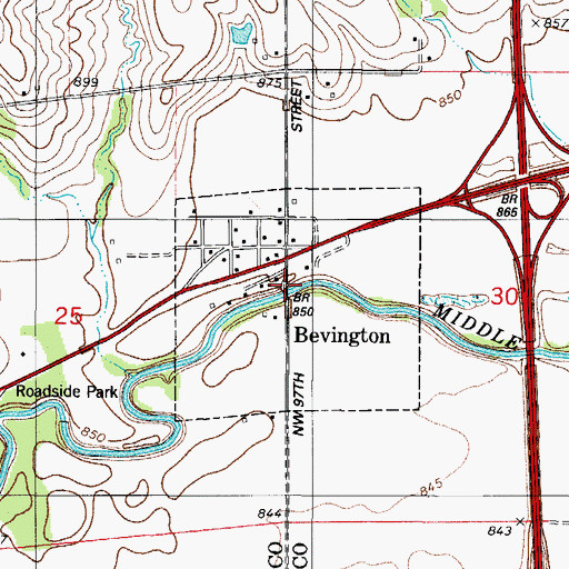 Topographic Map of City of Bevington, IA