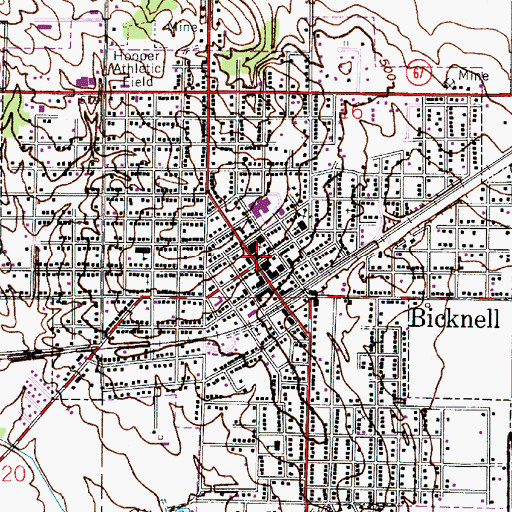 Topographic Map of City of Bicknell, IN