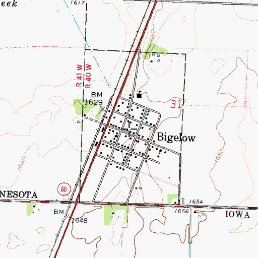 Topographic Map of City of Bigelow, MN