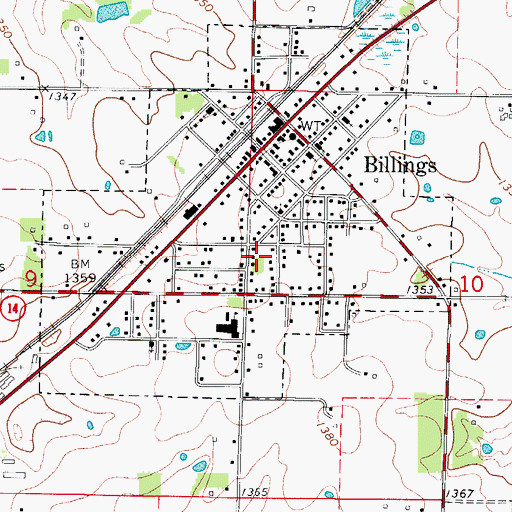 Topographic Map of City of Billings, MO