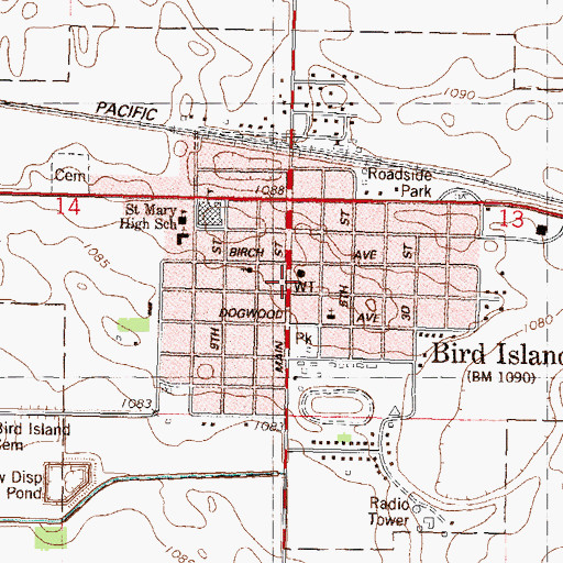 Topographic Map of City of Bird Island, MN