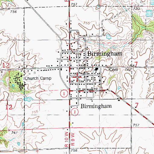 Topographic Map of City of Birmingham, IA