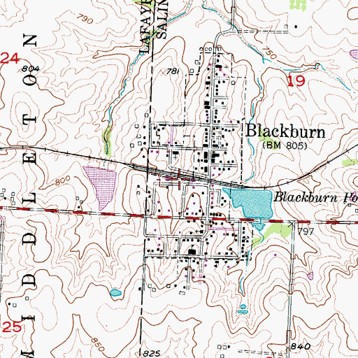Topographic Map of City of Blackburn, MO