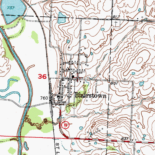 Topographic Map of City of Blairstown, MO
