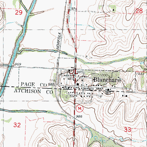 Topographic Map of City of Blanchard, IA
