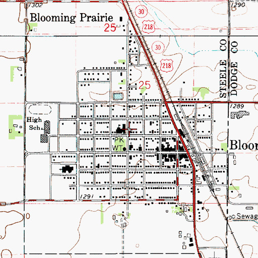 Topographic Map of City of Blooming Prairie, MN
