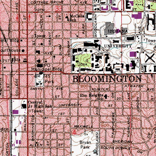 Topographic Map of City of Bloomington, IN