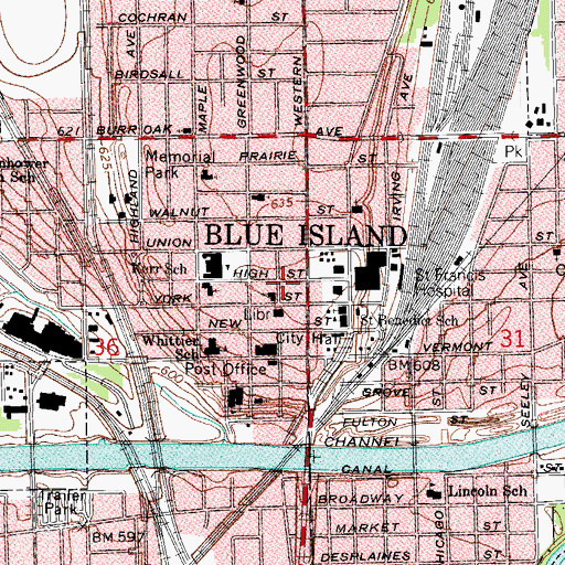 Topographic Map of City of Blue Island, IL