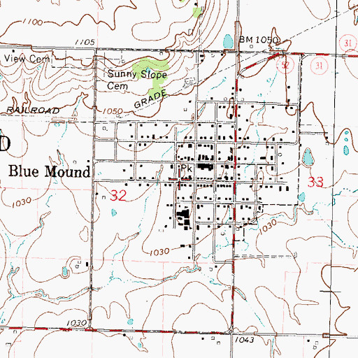 Topographic Map of City of Blue Mound, KS