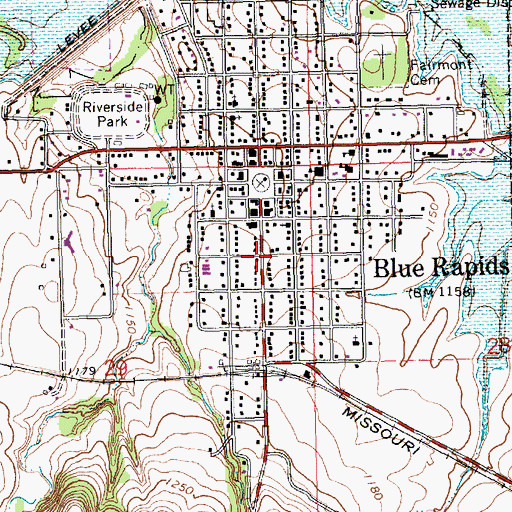 Topographic Map of City of Blue Rapids, KS