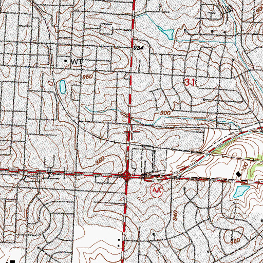 Topographic Map of City of Blue Springs, MO