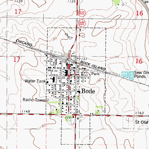 Topographic Map of City of Bode, IA