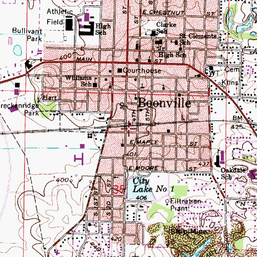 Topographic Map of City of Boonville, IN